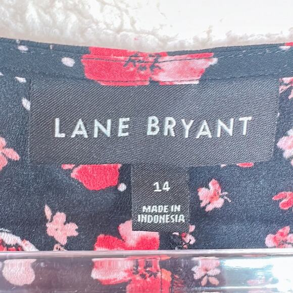 Lane Bryant Shirt Womens 14 Black Red Floral Ruffle Sleeve Blouse Top Summer - Picture 4 of 9